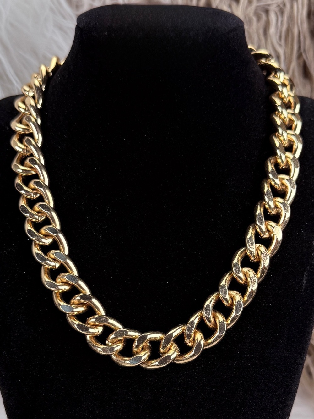 Vintage Goldtone Chunky Curb Chain Statement Necklace Heavy Link